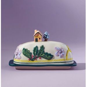 Anthropologie Nathalie Lete Cottage Butter Dish Christmas Holiday Set New